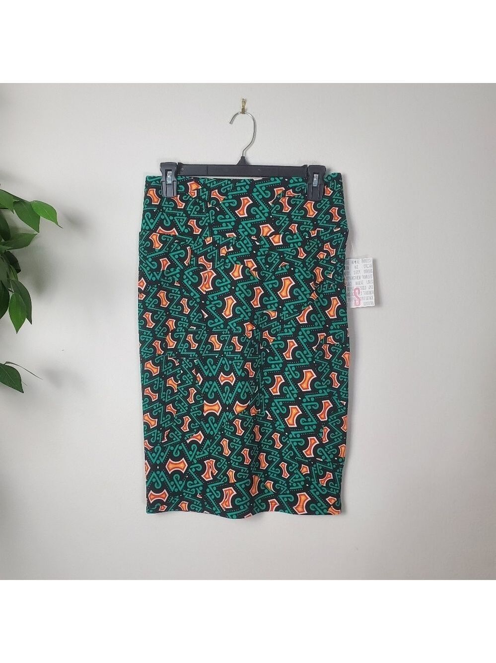 Lularoe Cassie Pencil Skirt Small Geometric Green Orange
